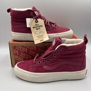 Vans Sk8-Hi MTE Burgundy Maroon Suede Faux Fur High Top Sneakers Womens 5 NEW
